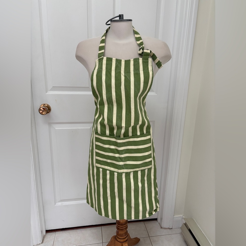Jerren Kirsty Green and White Striped Kitchen Apron